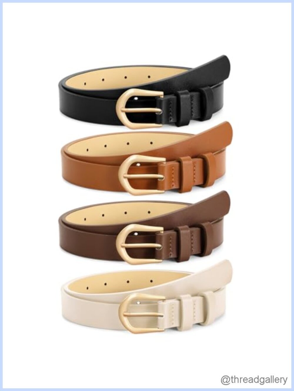 Womens Thin Faux Leather Skinny Waist Belt 4 Pack Gold Buckle